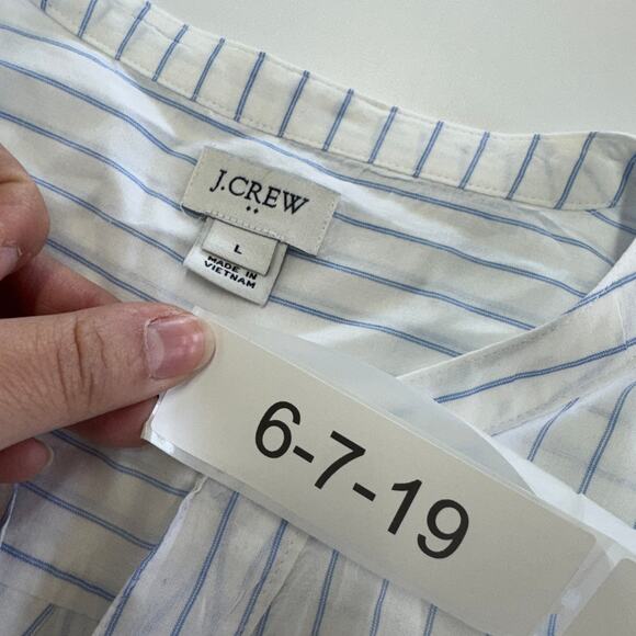 J.Crew‎ Top Womens Large White River Stripe Seacoast Tie Front Button Up Shirt - Picture 3 of 8